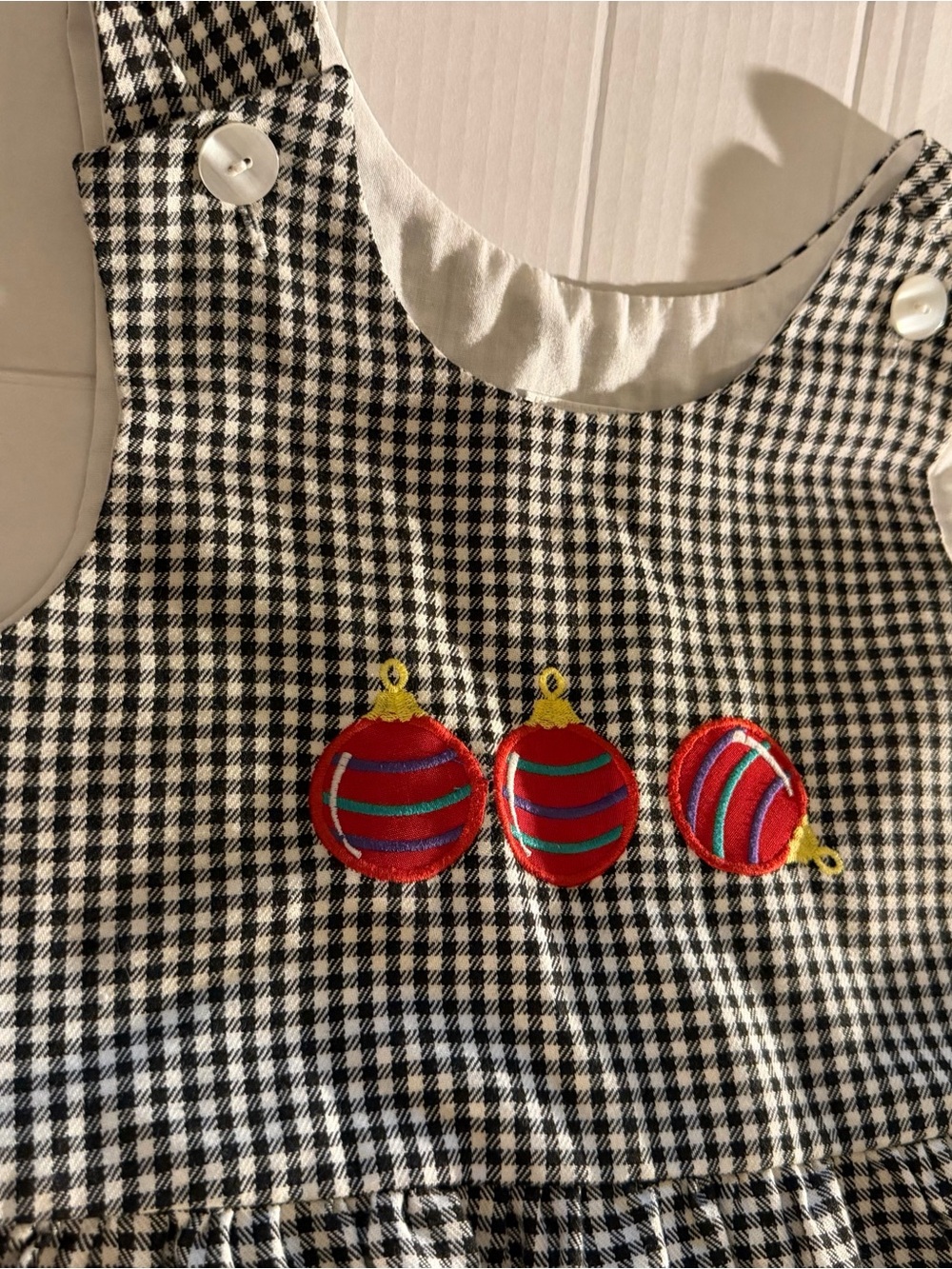 #324 Black & White Gingham Kids Jumpsuit with Red Embroidery - Picture 2 of 5